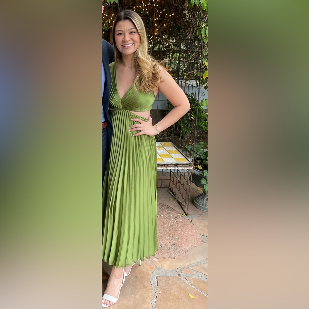 Satin Pleated Cutout Maxi Dress